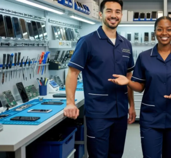 Team producing custom phone cases in a modern workshop